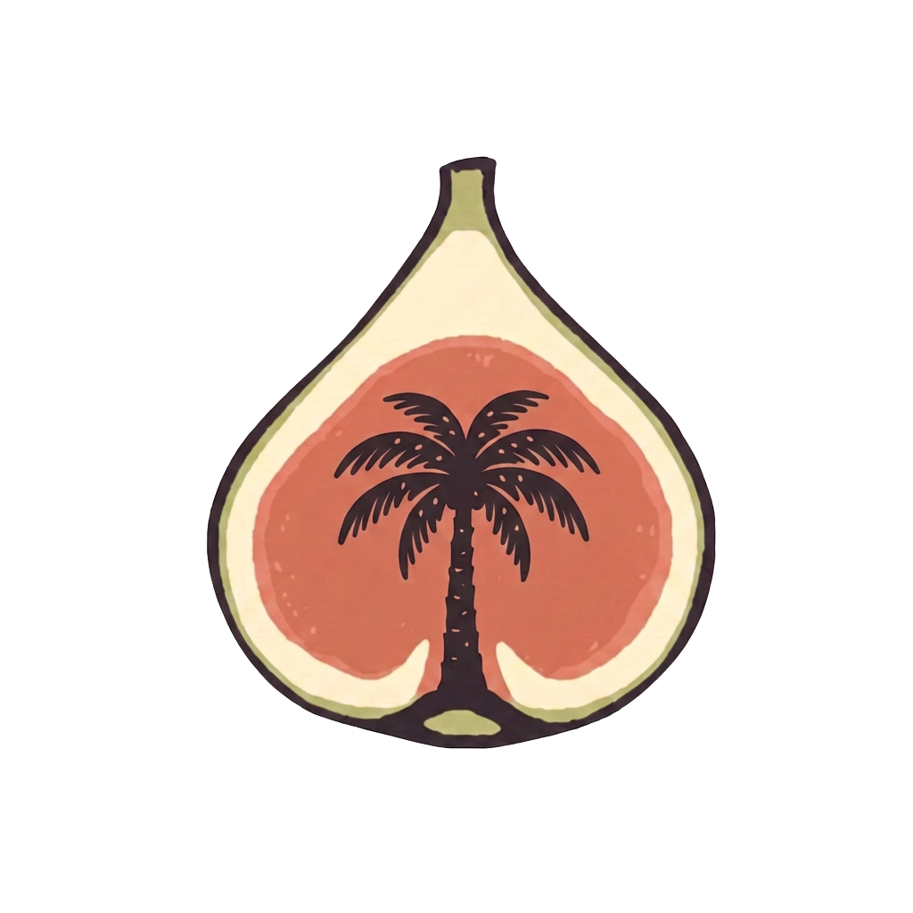 Tiny Fig Swimwear logo — a halved fig with a palm tree inside